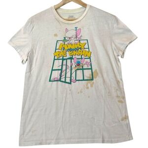 Pinky and the Brain Graphic Tee Adult M Retro 90s Y2K Kidcore‎ Thrashed Stained